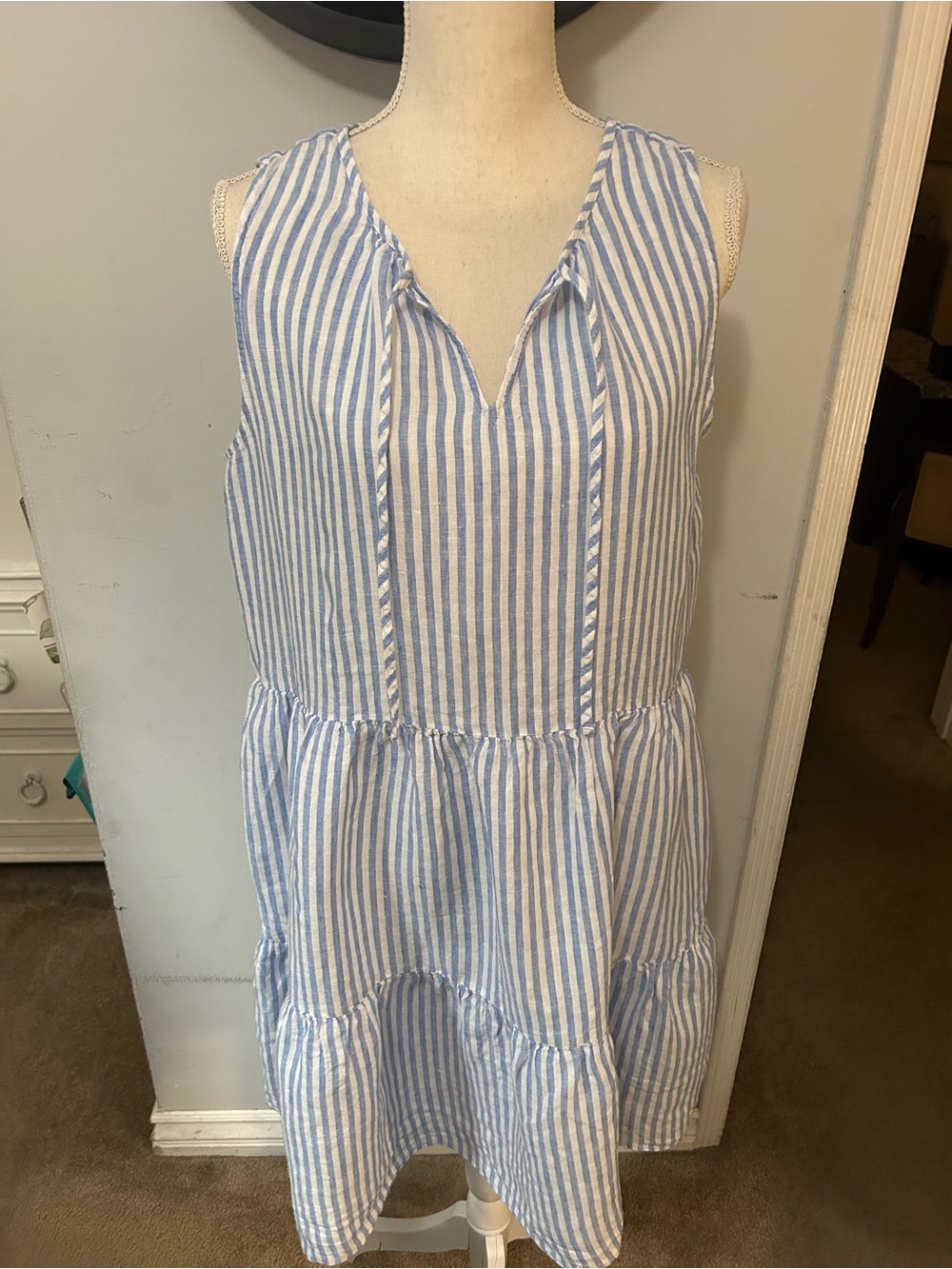 Talbot’s Ladies Blue and White Linen Striped Tiered Sundress